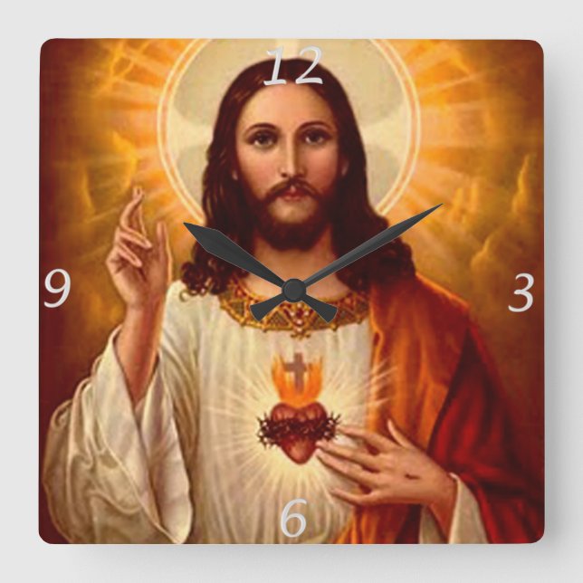 Beautiful religious Sacred Heart of Jesus image Square Wall Clock (Front)