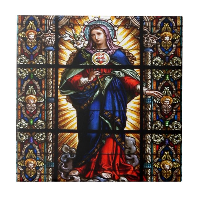 Beautiful Religious Sacred Heart of Virgin Mary Ceramic Tile (Front)