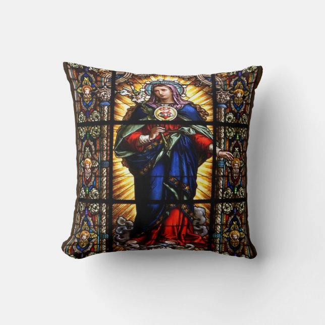 Beautiful Religious Sacred Heart of Virgin Mary Cushion (Front)