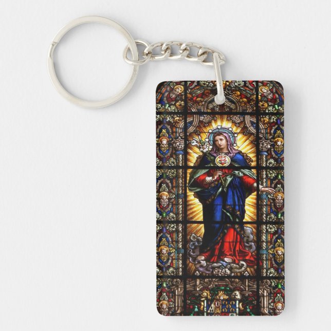 Beautiful Religious Sacred Heart of Virgin Mary Key Ring (Front)