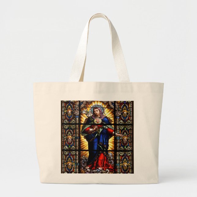 Beautiful Religious Sacred Heart of Virgin Mary Large Tote Bag (Front)