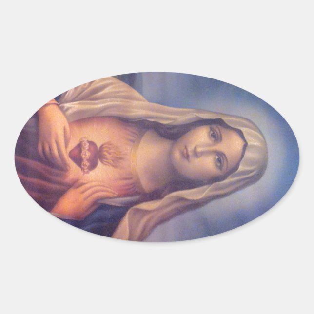 Beautiful Religious Sacred Heart of Virgin Mary Oval Sticker (Front)