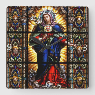 Beautiful Religious Sacred Heart of Virgin Mary Square Wall Clock