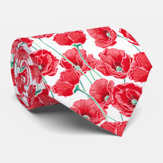 Beautiful Remembrance Red Poppy Field Floral Tie