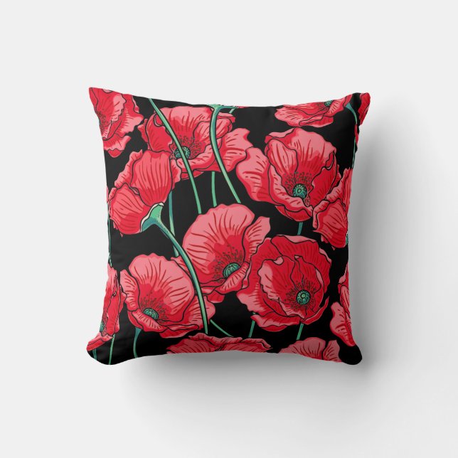 Beautiful Remembrance Red Poppy Pattern Cushion (Front)
