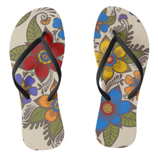Beautiful Retro Boho Floral Design Thongs