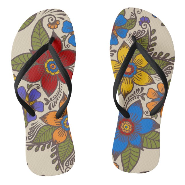 Beautiful Retro Boho Floral Design Thongs (Footbed)