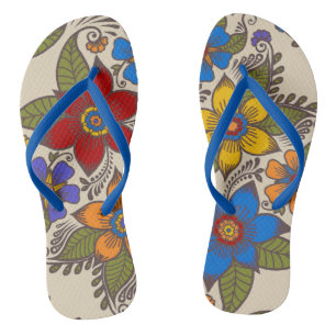Beautiful Retro Boho Floral Design Thongs