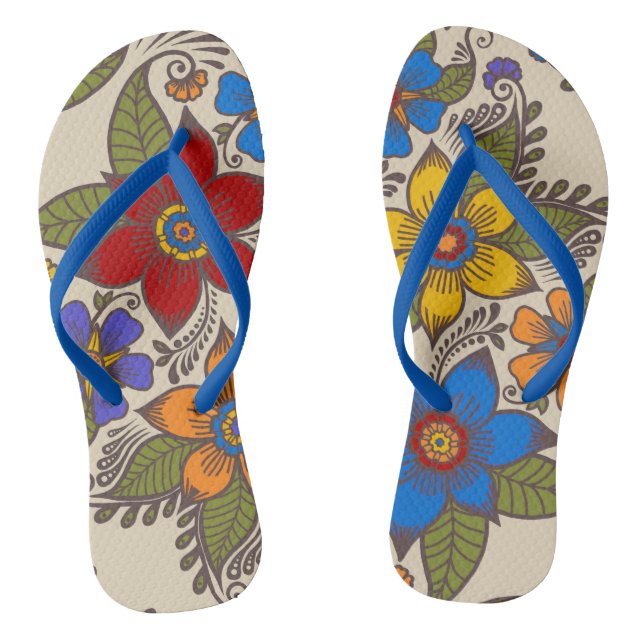 Beautiful Retro Boho Floral Design Thongs (Footbed)