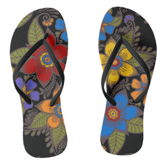 Beautiful Retro Boho Floral Design Thongs
