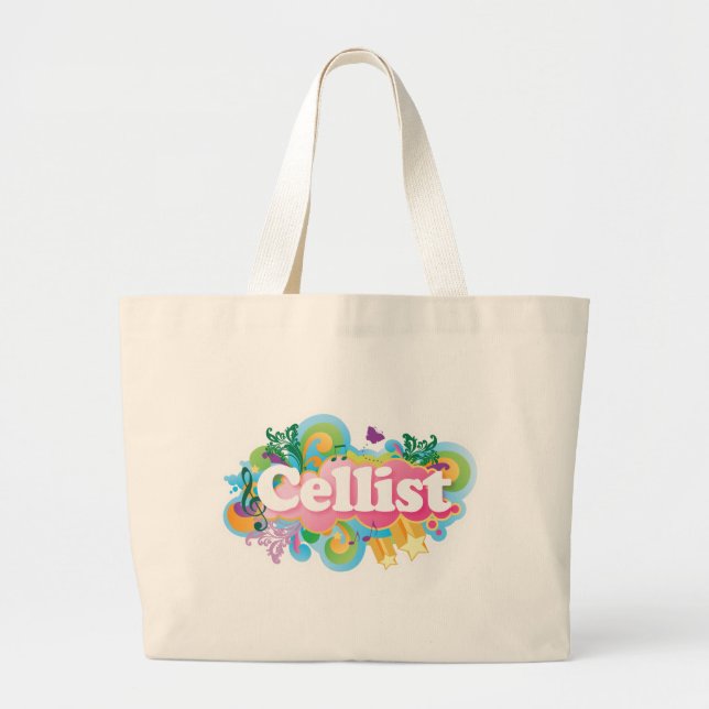 Beautiful Retro Cellist Music Gift Large Tote Bag (Front)