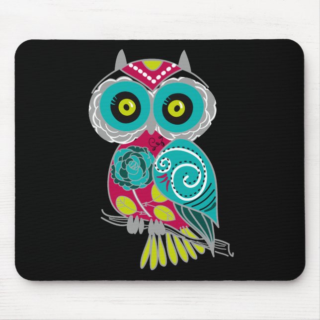 Beautiful Retro Colourful Owl Mouse Pad (Front)