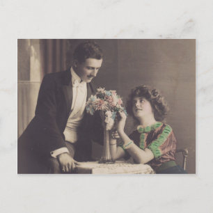 Beautiful retro couple romantic vintage postcard