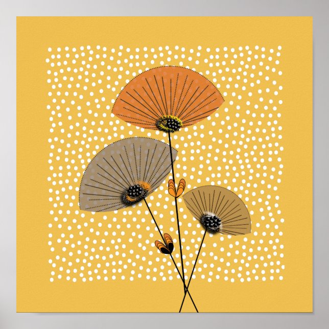 Beautiful Retro Flowers Illustration Poster (Front)