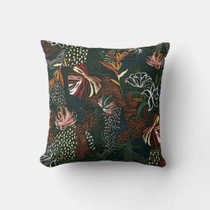 Beautiful retro hand drawn flower , tropical palm cushion