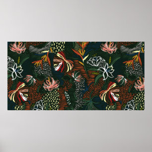 Beautiful retro hand drawn flower , tropical palm poster