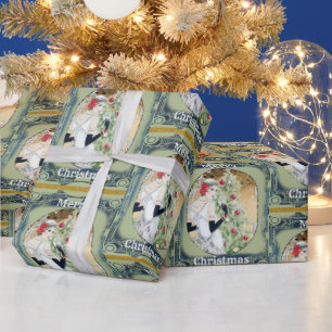 Beautiful Retro Lady and Christmas Tree Wrapping Paper