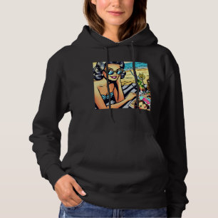 Beautiful Retro Lady at the Beach with Cocktail Hoodie
