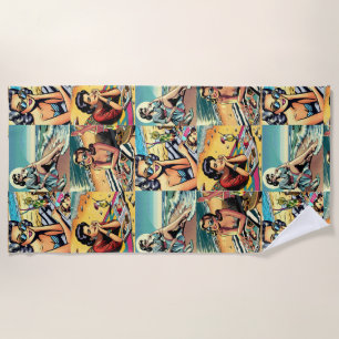 Beautiful Retro Lady at the Beach with Cocktail Towel
