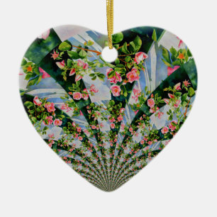 Beautiful retro pink red roses watercolor floral ceramic ornament