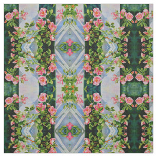 Beautiful retro pink red roses watercolor floral fabric