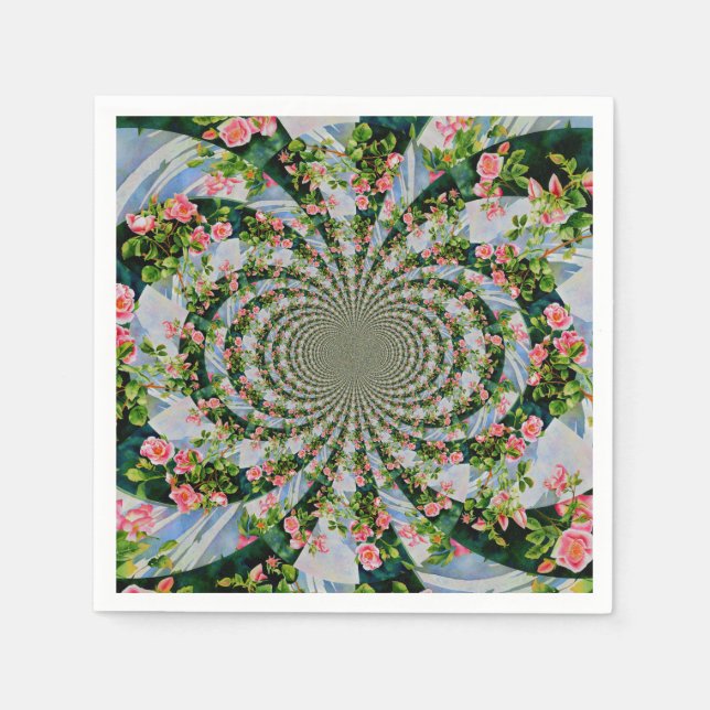 Beautiful retro pink red roses watercolor floral napkin (Front)