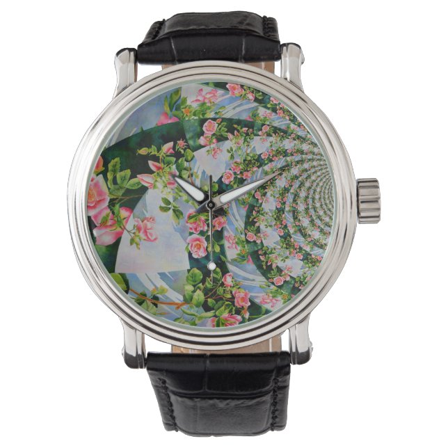 Beautiful retro pink red roses watercolor floral watch (Front)