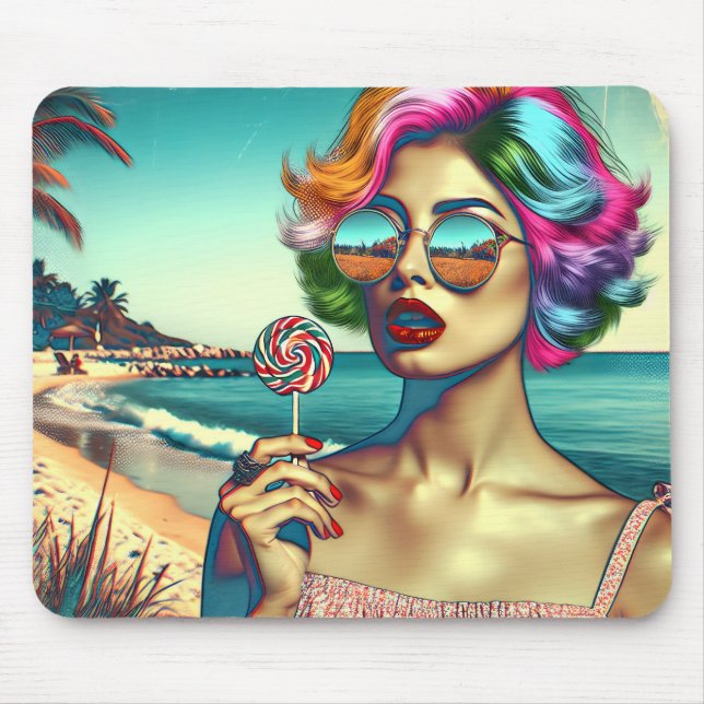 Beautiful Retro Pop Art Woman with Lollipop Mouse Pad (Front)