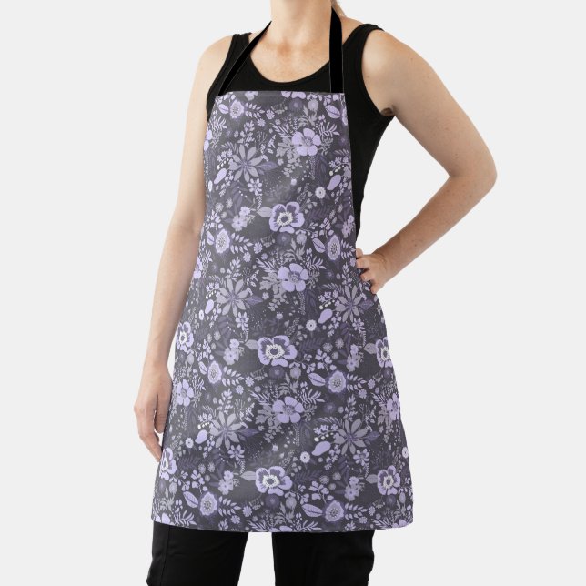 Beautiful retro style blue pastel floral pattern apron (Insitu)