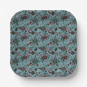 Beautiful retro style blue pastel floral pattern paper plate