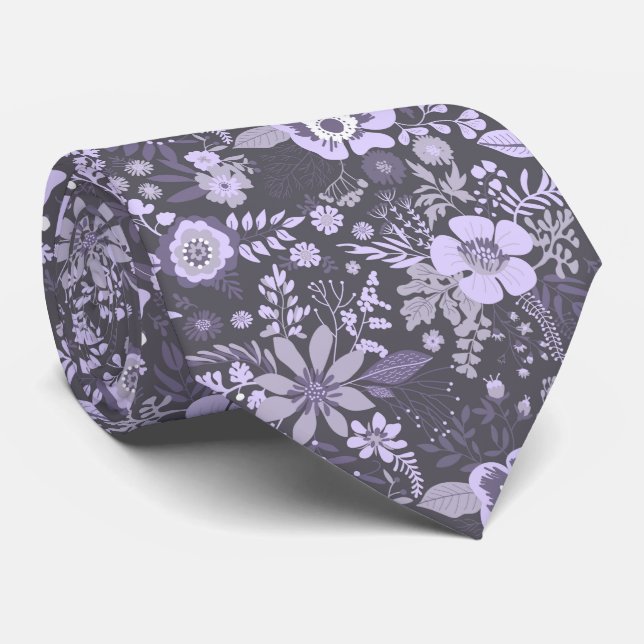 Beautiful retro style blue pastel floral pattern tie (Rolled)