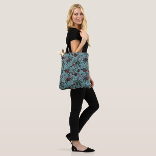 Beautiful retro style blue pastel floral pattern tote bag