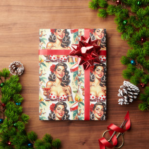Beautiful Retro Woman Illustration Wrapping Paper