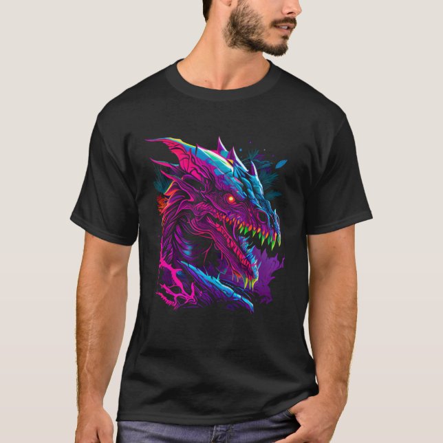Beautiful Retrowave Dragon  Fantasy Cool Festival T-Shirt (Front)