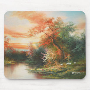 Beautiful river scene at sunset mouse pad