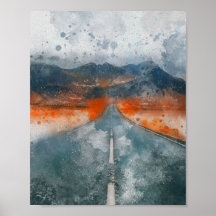 beautiful road with mountains landscape painting