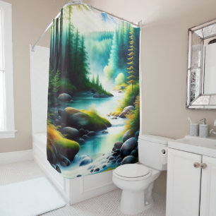 Beautiful Rocky River through Mountain Forest Shower Curtain