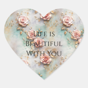 Beautiful Romantic Blush Pink Romantic Roses Heart Sticker