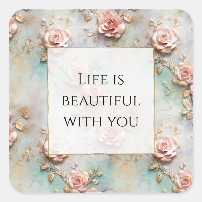 Beautiful Romantic Blush Pink Romantic Roses Square Sticker (Front)