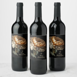 Beautiful Romantic Dark Old World Painted Flower Wine Label