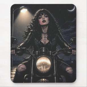 Beautiful Romantic Gothic Woman on Motorcycle Mouse Pad