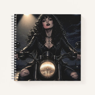 Beautiful Romantic Gothic Woman on Motorcycle  Notebook