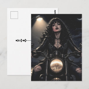 Beautiful Romantic Gothic Woman on Motorcycle  Postcard