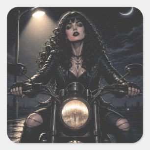 Beautiful Romantic Gothic Woman on Motorcycle  Square Sticker