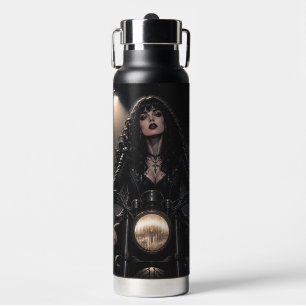 Beautiful Romantic Gothic Woman on Motorcycle Water Bottle