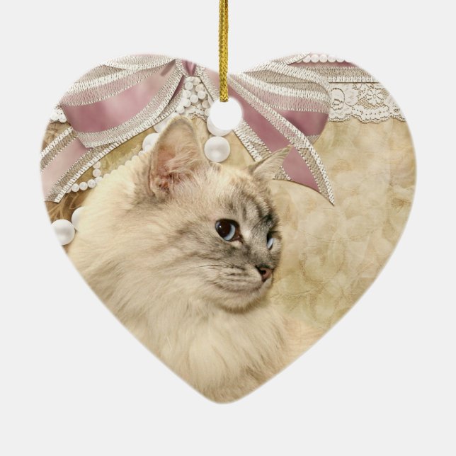 Beautiful romantic kitty cat ceramic ornament (Back)