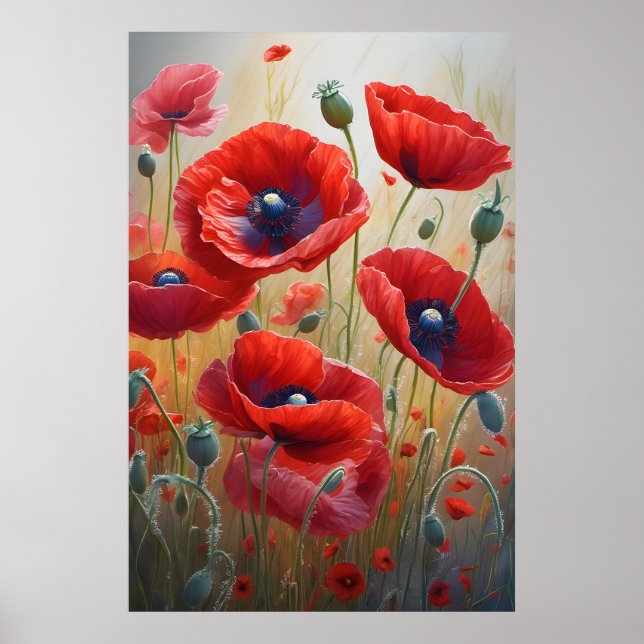 Beautiful Romantic Poppy Flowers Blossom Art Poster (Front)