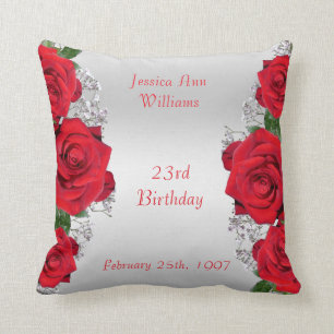 Beautiful Romantic Red Roses Birthday Cushion