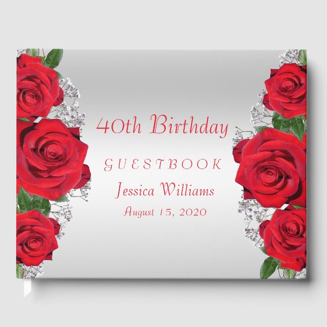 Beautiful Romantic Red Roses Birthday Guest Book (Front)