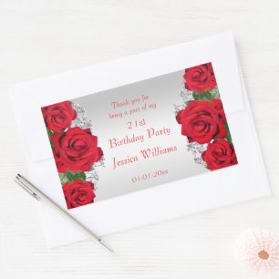 Beautiful Romantic Red Roses Birthday Rectangular Sticker